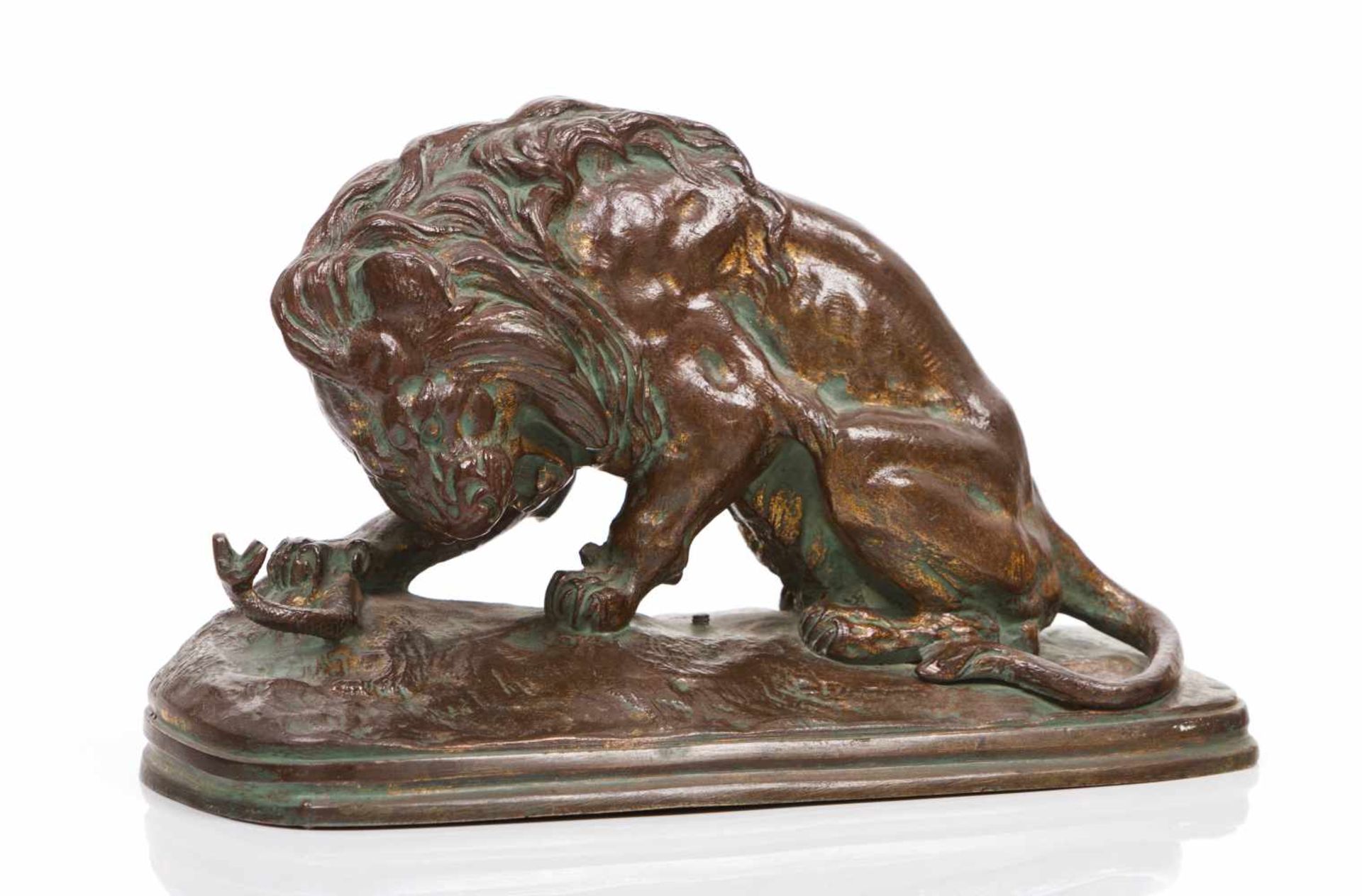 Joseph François Victor Chemin (França, 1825-1901)A lion and snakePatinated bronze