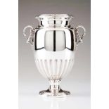 A vaseFrench silverPart fluted, urn shaped body with foliage and garland decorated volute