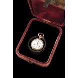 A lapel watch585/000 gold, set with micropearls and reverse with a lady's bust miniatureFrench