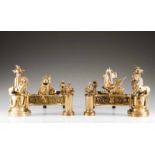 A pair of Louis XVI chenetsGilt bronzeMoulded and chiselled decoration with lions and war