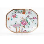 An octagonal platterChinese export porcelainPolychrome "Famille Rose" enamels floral and scroll