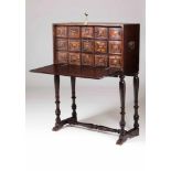 A Hispanic/Philippine cabinet on stand Rosewood with ivory filletingFlap top revealing thirteen