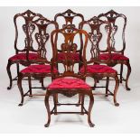 A set of six D.José chairsRosewoodOf pierced backs and scalloped and carved splatsDamask covered