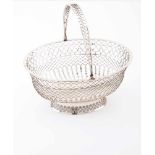 A large bread basketPortuguese silverPierced body and handle with plain oval baseLisbon assay