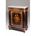 A Napoleon III cupboardBurr mahogany and balck lacquered woodFloral and leaf marquetry in various