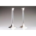 A pair of torchèresSilverplatedSquare bases, plain stems and square chapitersEurope, 20th century(