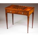 A Louis XVI style tric trac tableJacaranda, rosewood and satinwood marquetryLined in bordeaux