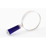 A David Ferreira magnifying glassSilver with blue and white enamelled handle set with rose cut