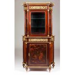 A Napoleon III cupboard with display cabinetMahogany"Vernis Martin" door and side panels depicting