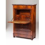 Louis Philippe style drop-front deskSolid and veneered mahoganyWith four drawers; interior with