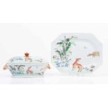 A rare tureen with platterChinese export porcelainPolychrome "Famille Rose" enamels decoration