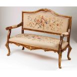 A Louis XV style setteeMahoganyGilt bronze applied decorative elementsFabric covered backs and seats