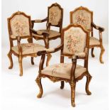 A set of four Louis XV armchairsMahoganyGilt bronze applied decorative elementsFabric covered