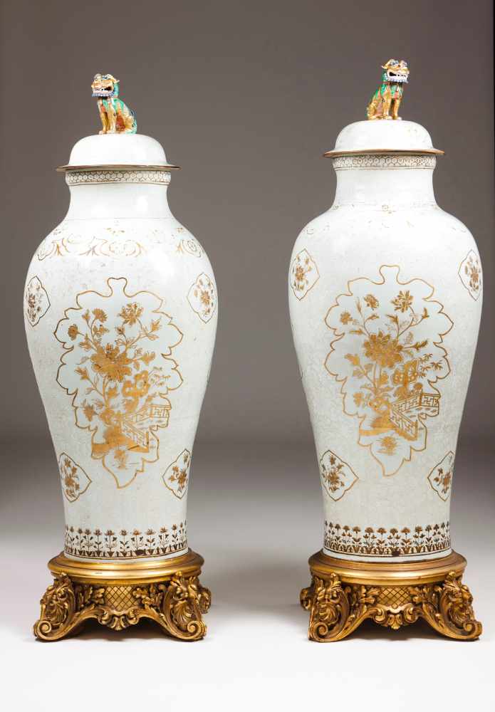 A pair of large and unusual “Soldier" vasesChinese export porcelainBaluster shaped bodies with