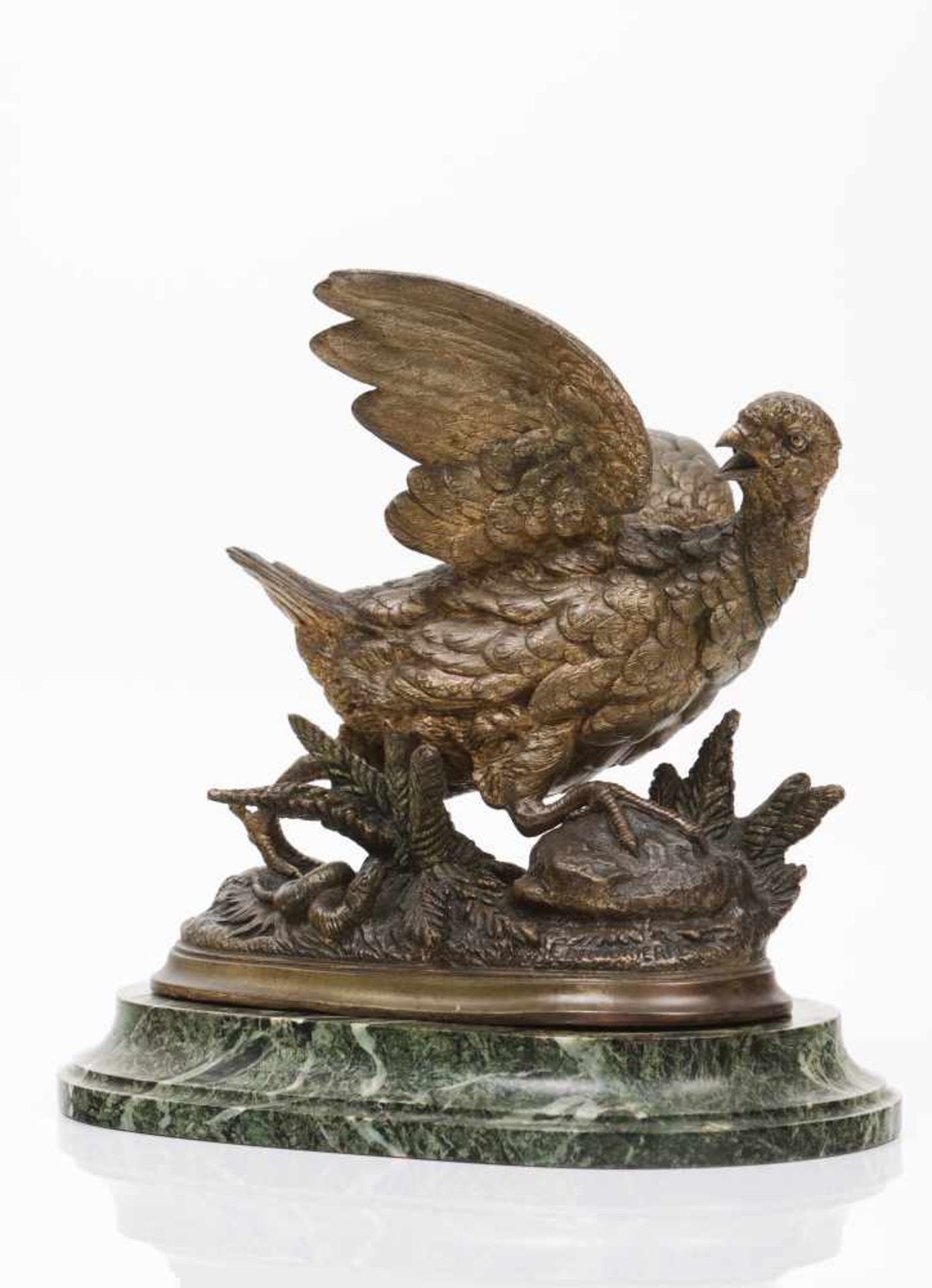 Paul Edouard de La Brierre (1829-1912)Bird with snakePatinated metal sculptureWith green marble