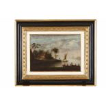 English schoolLandscape with buildings and figures and Riverscape with boats and figuresA pair of