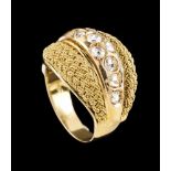 A ring800/000 gold; basketweave decoration, set with 11 rose cut diamondsOporto "deer" assay mark