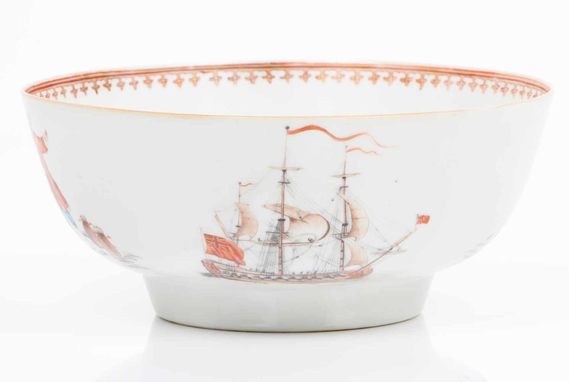 A punch bowlChinese export porcelainPolychrome "Famille Rose" enamels decoration with ships and