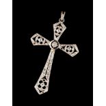 A cross pendantGold and platinum set with rose cut diamonds and five antique brilliant cut