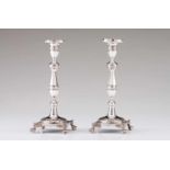 A pair of tall candlestandsSilverHexagonal shaft on a square stand with claw and ball feetLisbon