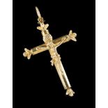 A reliquary cross shaped pendantGold with chiselled decoration representing crucified Christ and