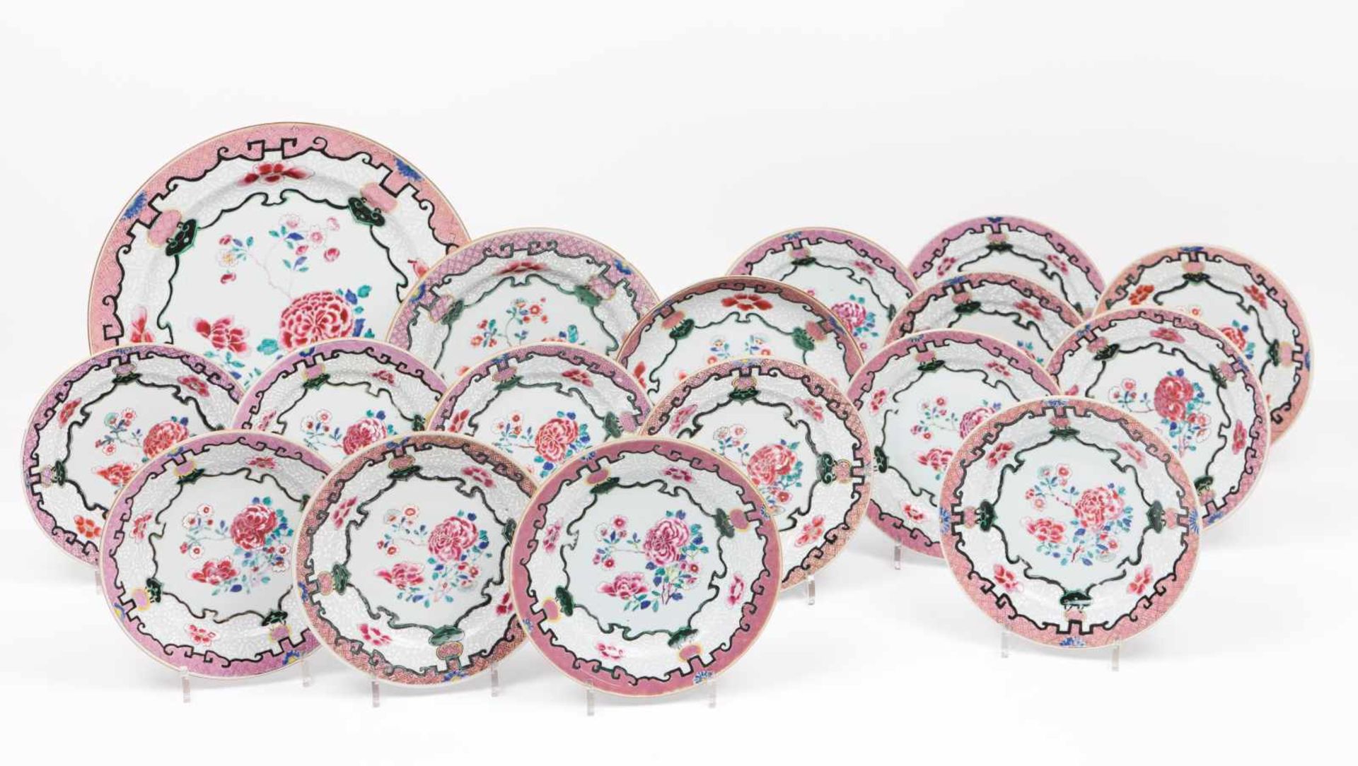 A part dinner setChinese export porcelainWhite on white decoration and "Famille Rose" enamelled