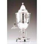 A rare and large D. Maria tea urnPortuguese silver of the early 19th centurySquare base on four feet