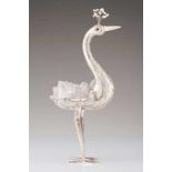 Luiz Ferreira (1909-1994)A Luiz Ferreira long legged birdChiselled silver and rock crystal body,