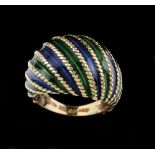 A ring750/000 gold, enamelled in blue and greenEuropean assay marksMed.: 1112.4g