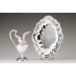 A ewer and basin D.Maria18th / 19th c. Portuguese silver. Scalloped and beaded decoration, volute