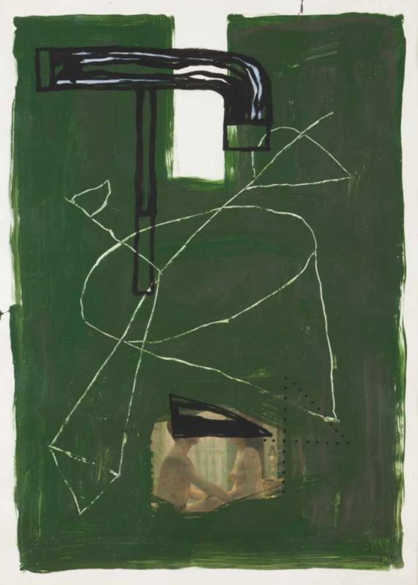 Julião Sarmento (n. 1948)"Desenho" (#495)Vinyl tempera, acrylic, graphite and college on paperSigned