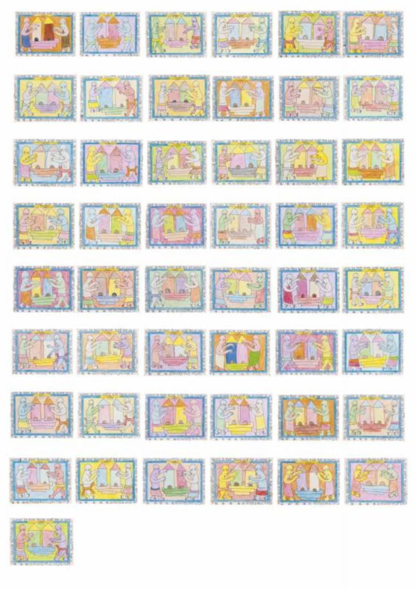 Frédéric Bruly Bouabré (1923-2014)Polyptych (49 cards)Colored pencil and pen on cardboardSigned