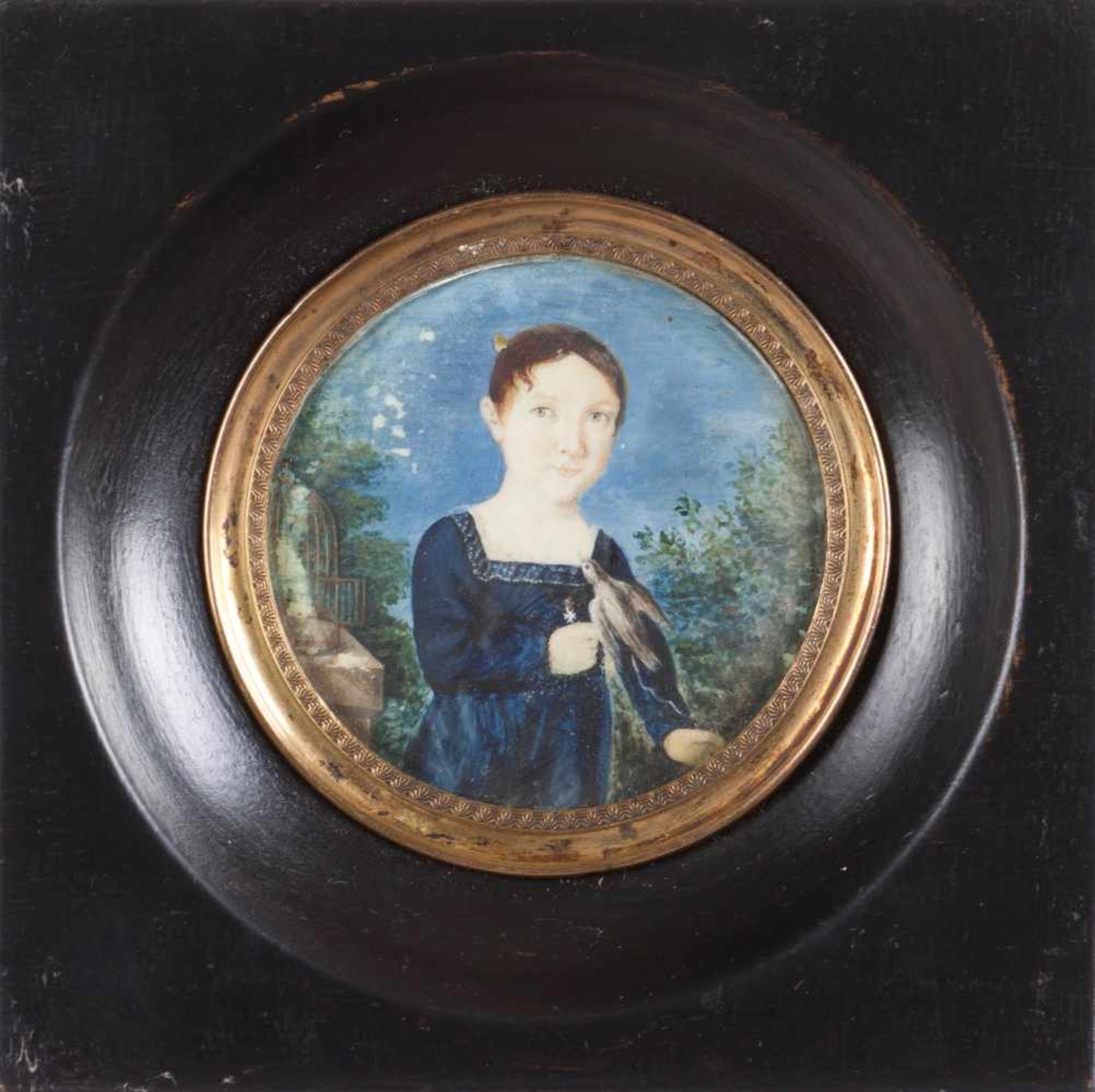 European School, 19th centuryMiniature on ivory depicting a girl with Order of Malta medal,