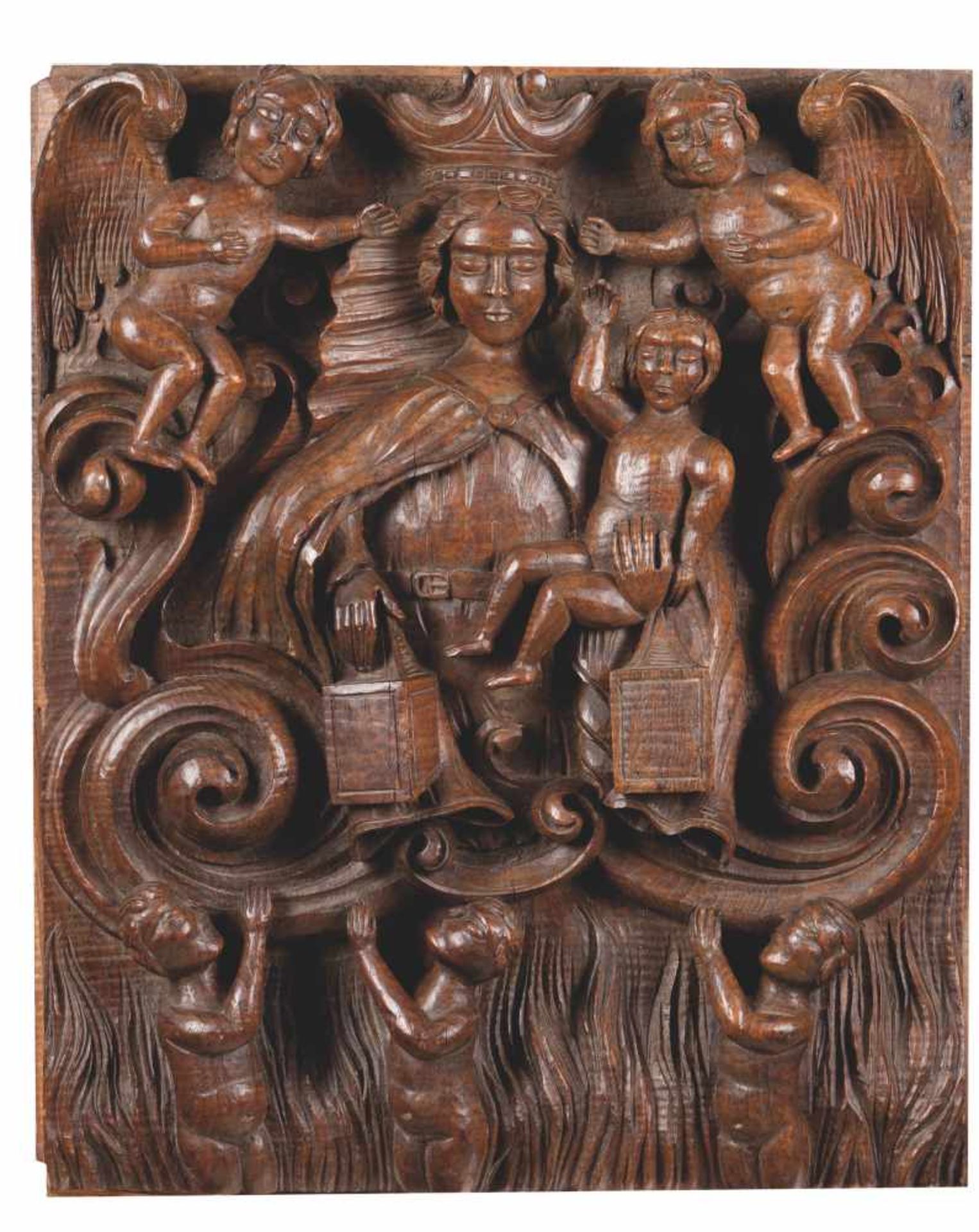 Our Lady The Mother of SoulsA fragment of a carved wooden retableDepicting The Virgin and Child,