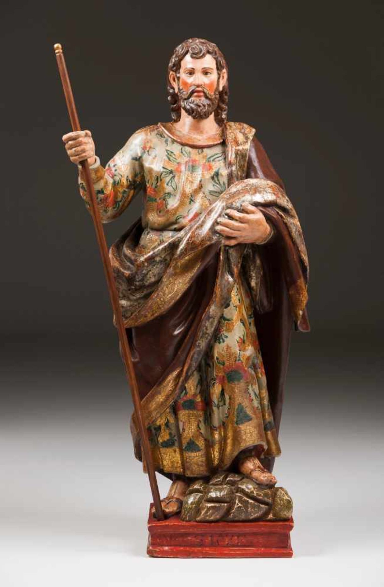 Saint JosephCarved, gilt and polychrome woooden sculptureDepicting Saint Joseph wearing a green