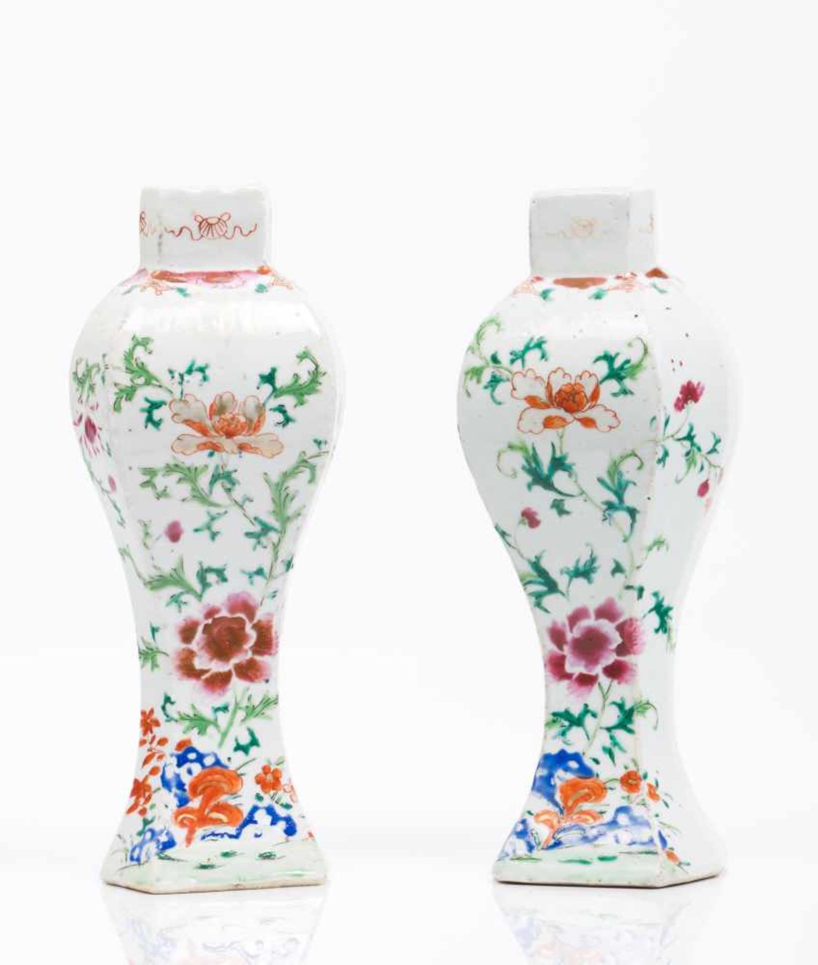 A pair of vasesChinese export porcelainPolychrome "Famille Rose" enamels decoration of garden