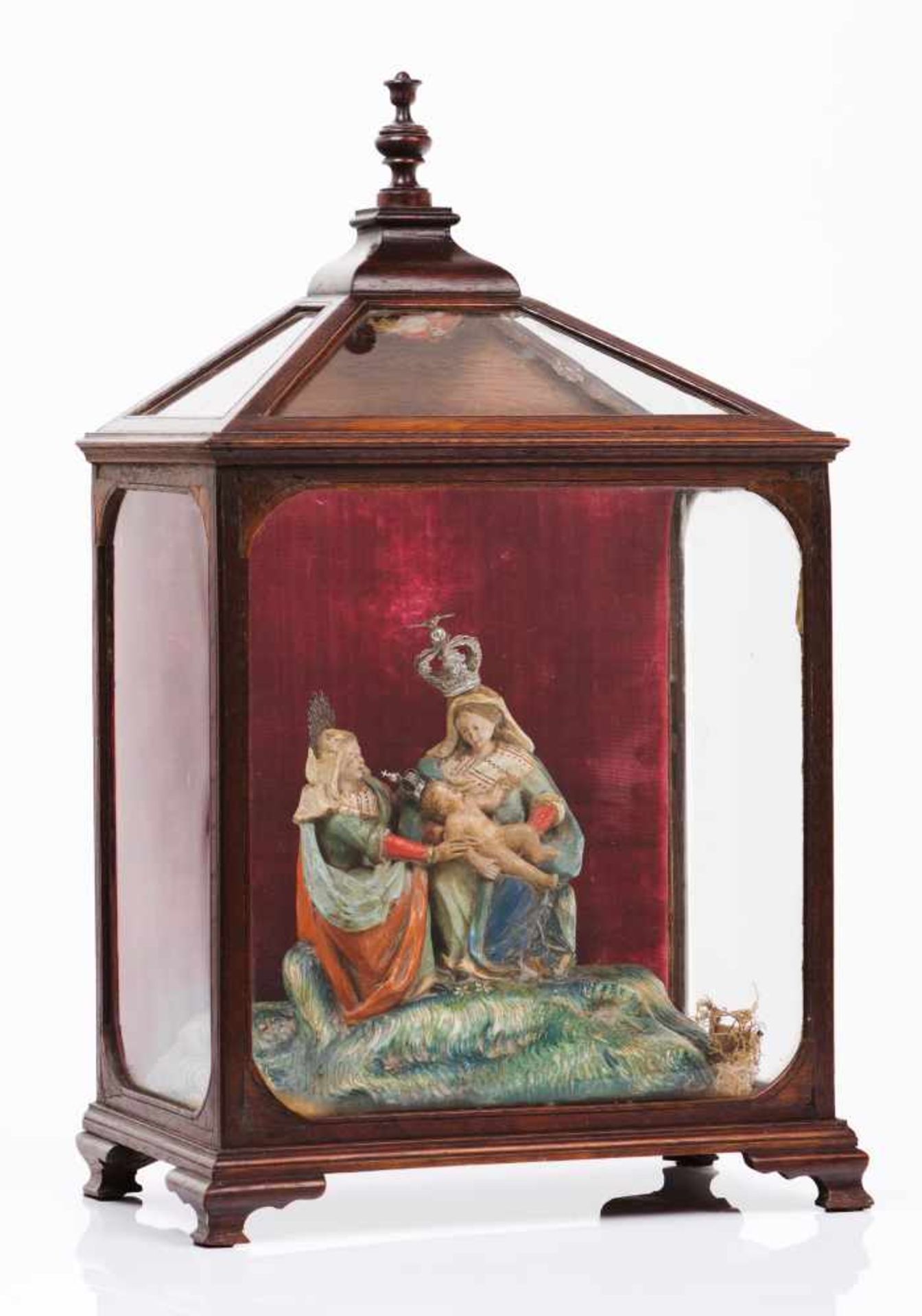 The Virgin and Saint Anne with the ChildPolychrome terracota sculptural groupSilver crowns and - Image 2 of 2