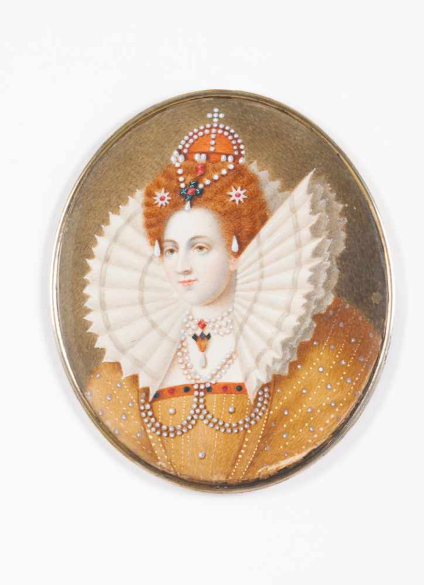 English school, 19th centuryA portrait, possibly Elizabeth I of EnglandMiniature on ivorySilver