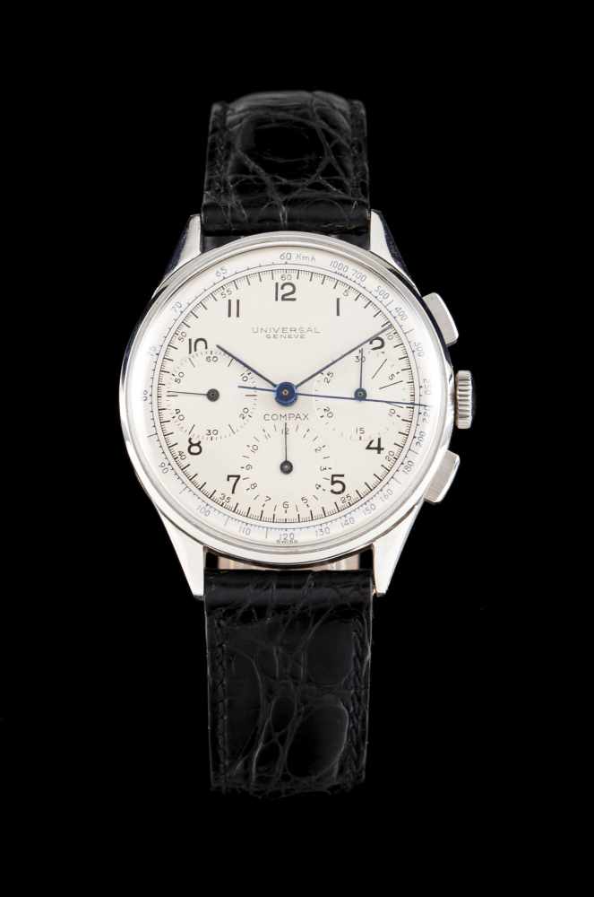 Universal GenéveUniversal Genéve, Compax model. 50's timepiece. Winding mechanical movement with