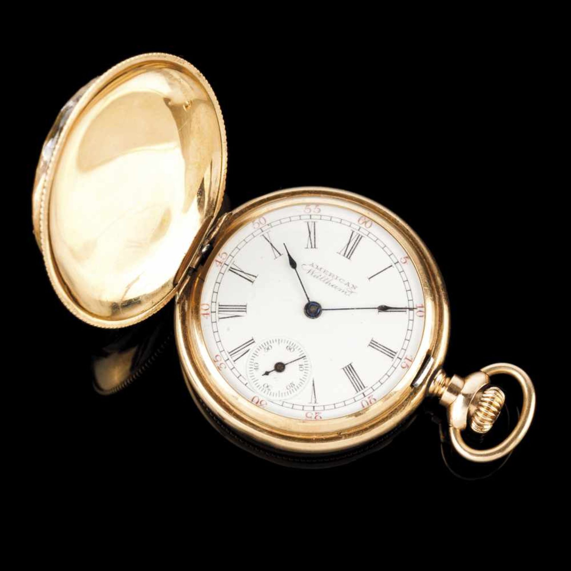 American WalthamA chest watch with 35mm diameter and 14 kt gold case. Mechanical movement. Porcelain - Bild 2 aus 2