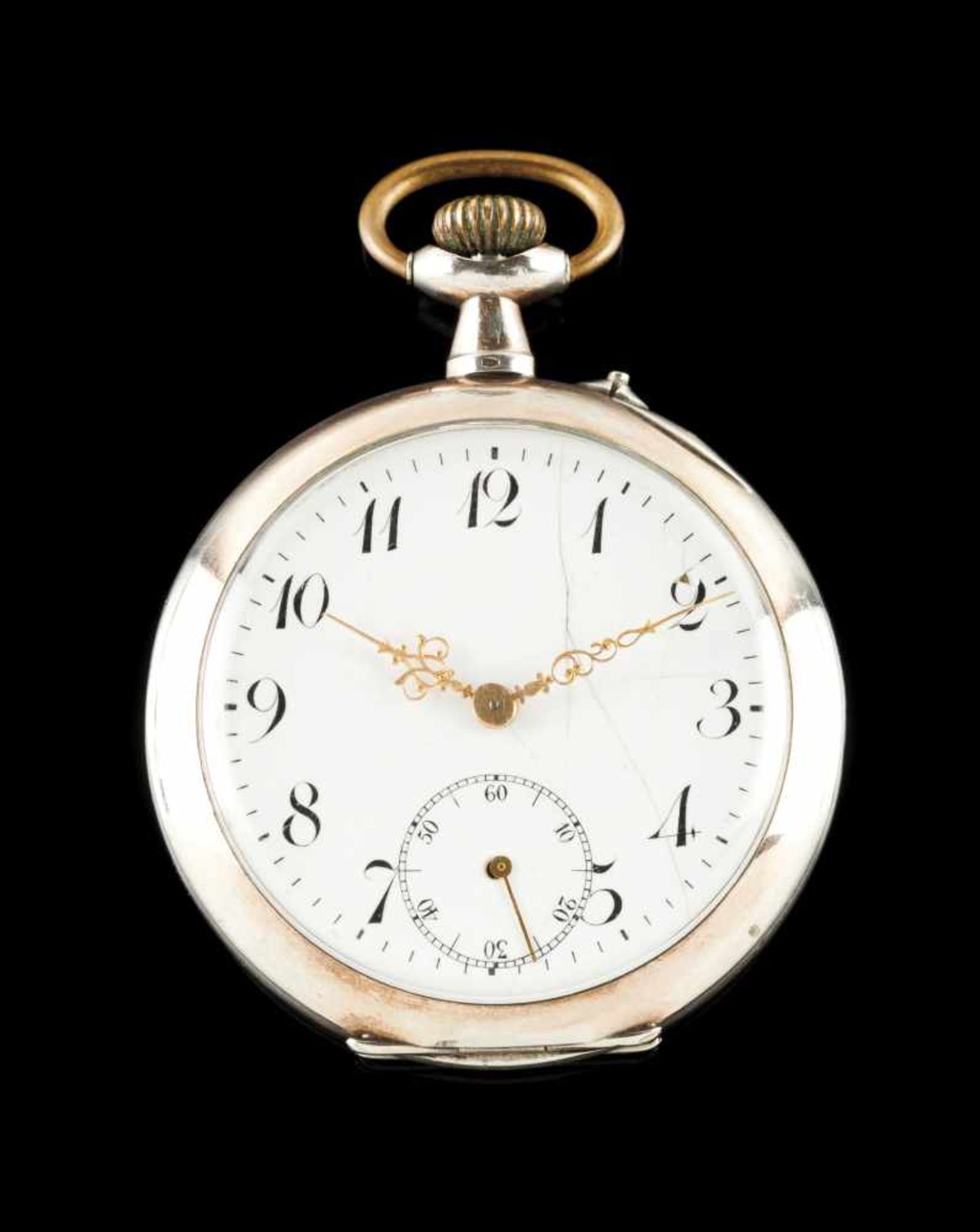 Relógio de bolsoUnmarked pocket watch. Winding mechanic movement. Silver (0,800) case. Some damage