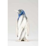 A penguin, Luiz Ferreira Lapis lazuli and marble body with chiselled silver wings, beak and