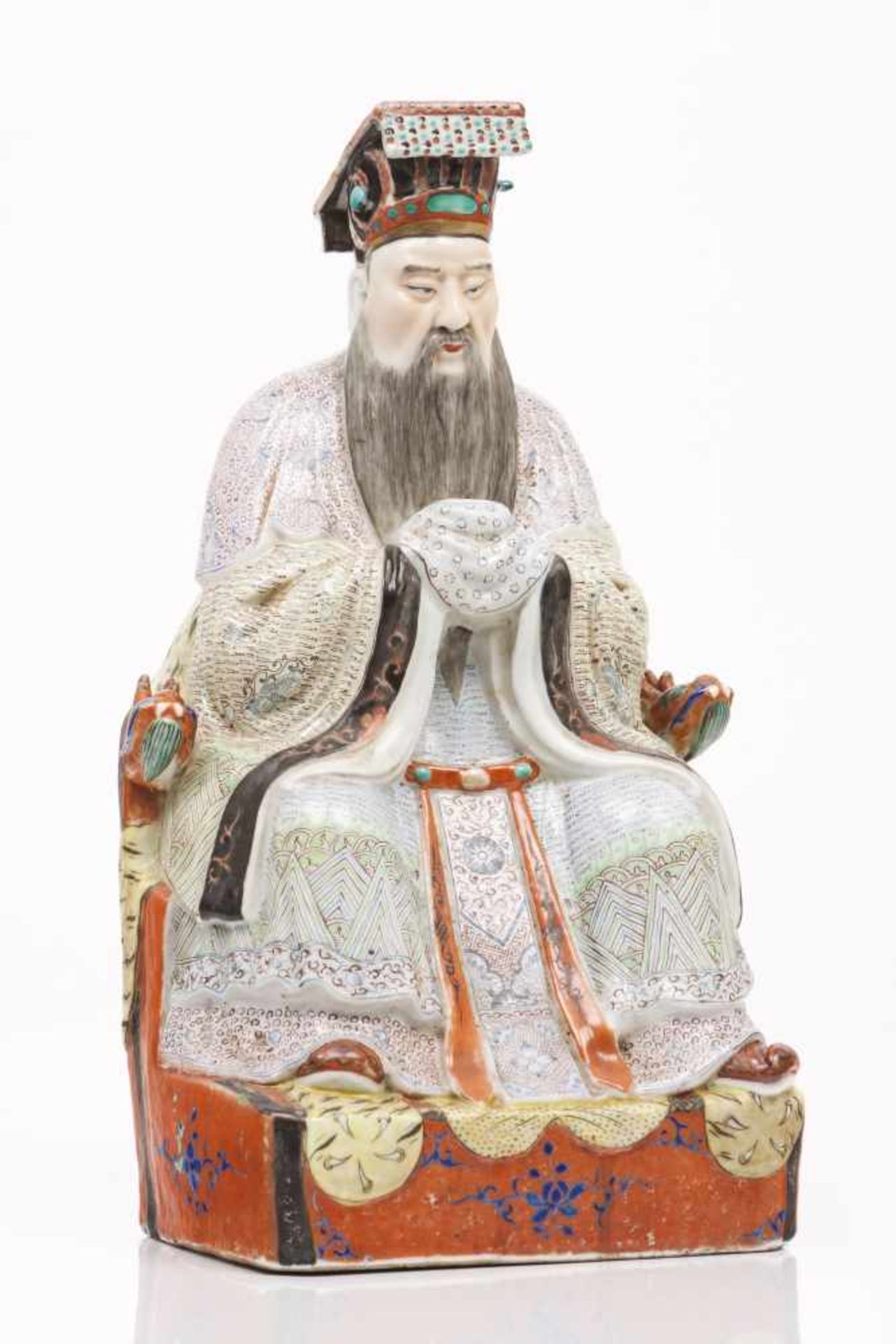 Emperor Hu of HanChinese porcelain sculpturePolychrome "Famille Rose" enamelled decoration20th