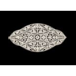 An Art Deco broochPlatinum 800/000 and goldEliptical shaped of lace decoration and set with