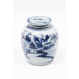 A ginger jarChinese porcelainBlue underglaze decoration with riverscapeMing dynasty, 17th century(