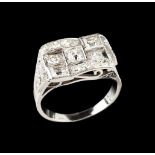 An Art Deco ringPlatinumSet with 25 various cuts diamonds, total (ca.1.50ct)Unmarked, as per