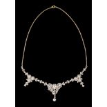 A Romantic necklaceSilver and goldFloral and foliage decoration set with antique brilliant cut