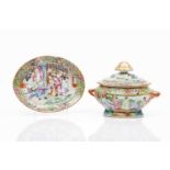 Small tureen and trayChinese export porcelain"Famille Rose" enamelled Canton decoration with