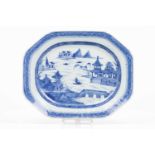 An octagonal trayChinese export porcelainCentral blue riverscape decorationQing dynasty, first-