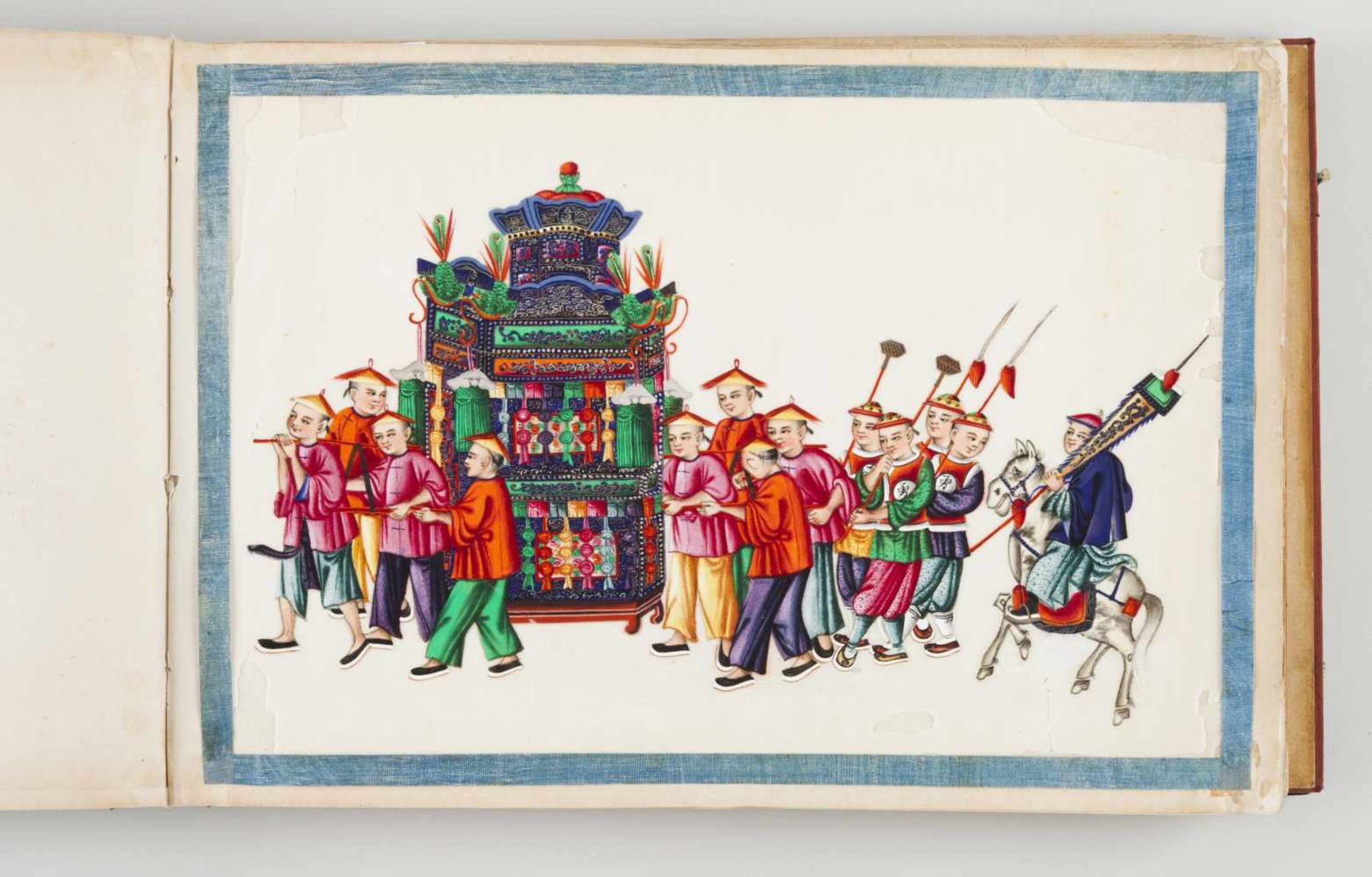 A rare Qing Dynasty album with 48 daily scenes on rice paperBlack and gilt Chinese lacquer cover and - Bild 7 aus 15